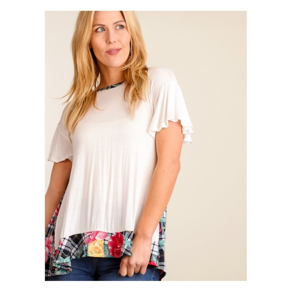 Reverse Back Floral Flutter Cap Sleeve Top - Picture 3 of 4